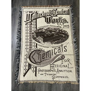 VTG Mallinckrodt Chemical Works Woven Throw Blanket St Louis Apothecary 58x42